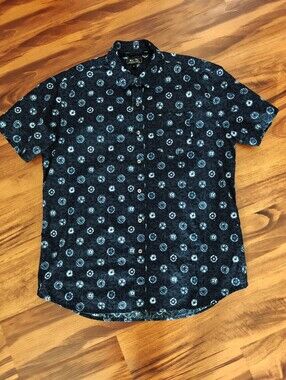 Blade + Blue Navy Short-Sleeve Button-Down with Light Blue Circular Print